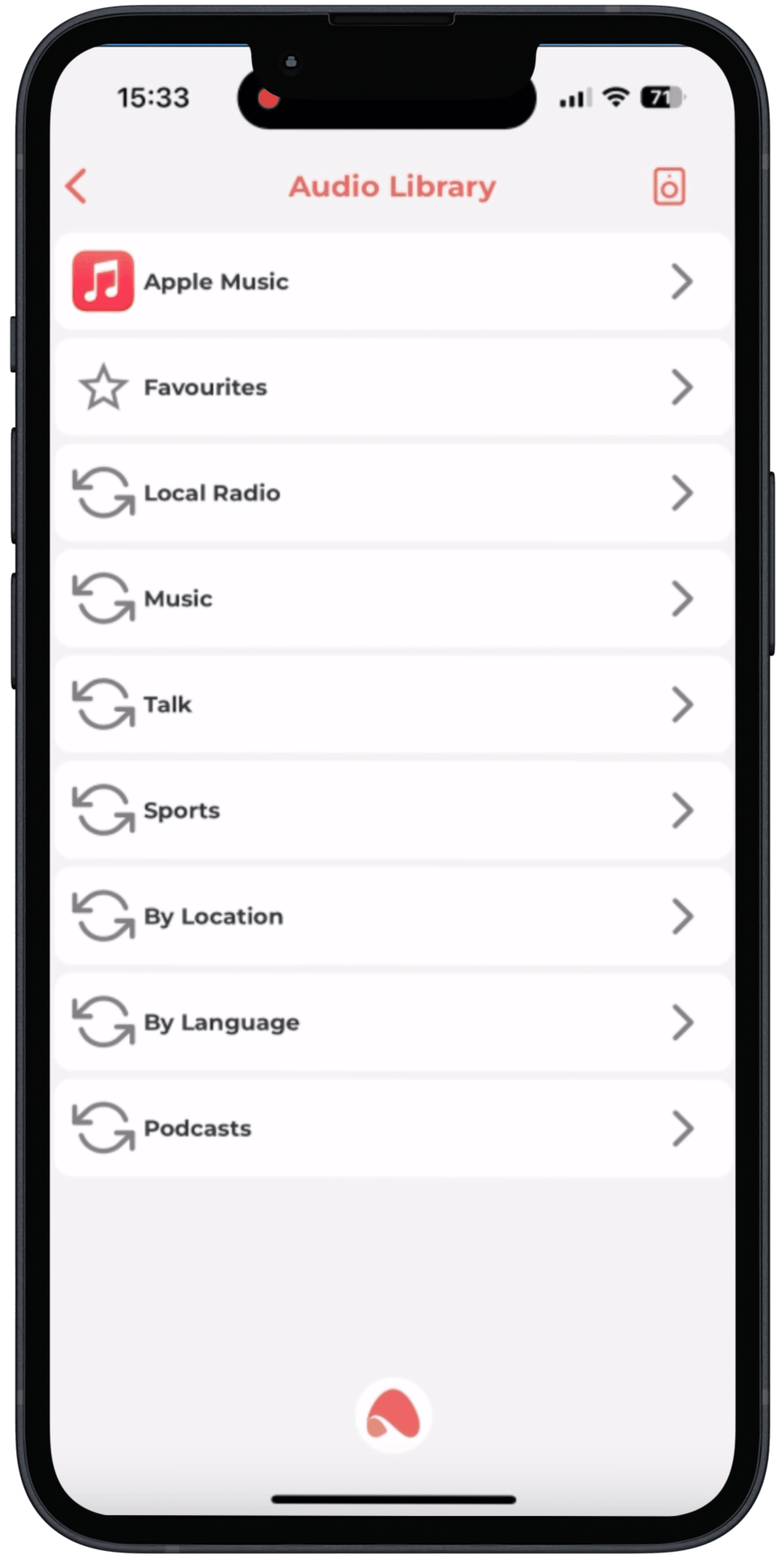 Audio control screen