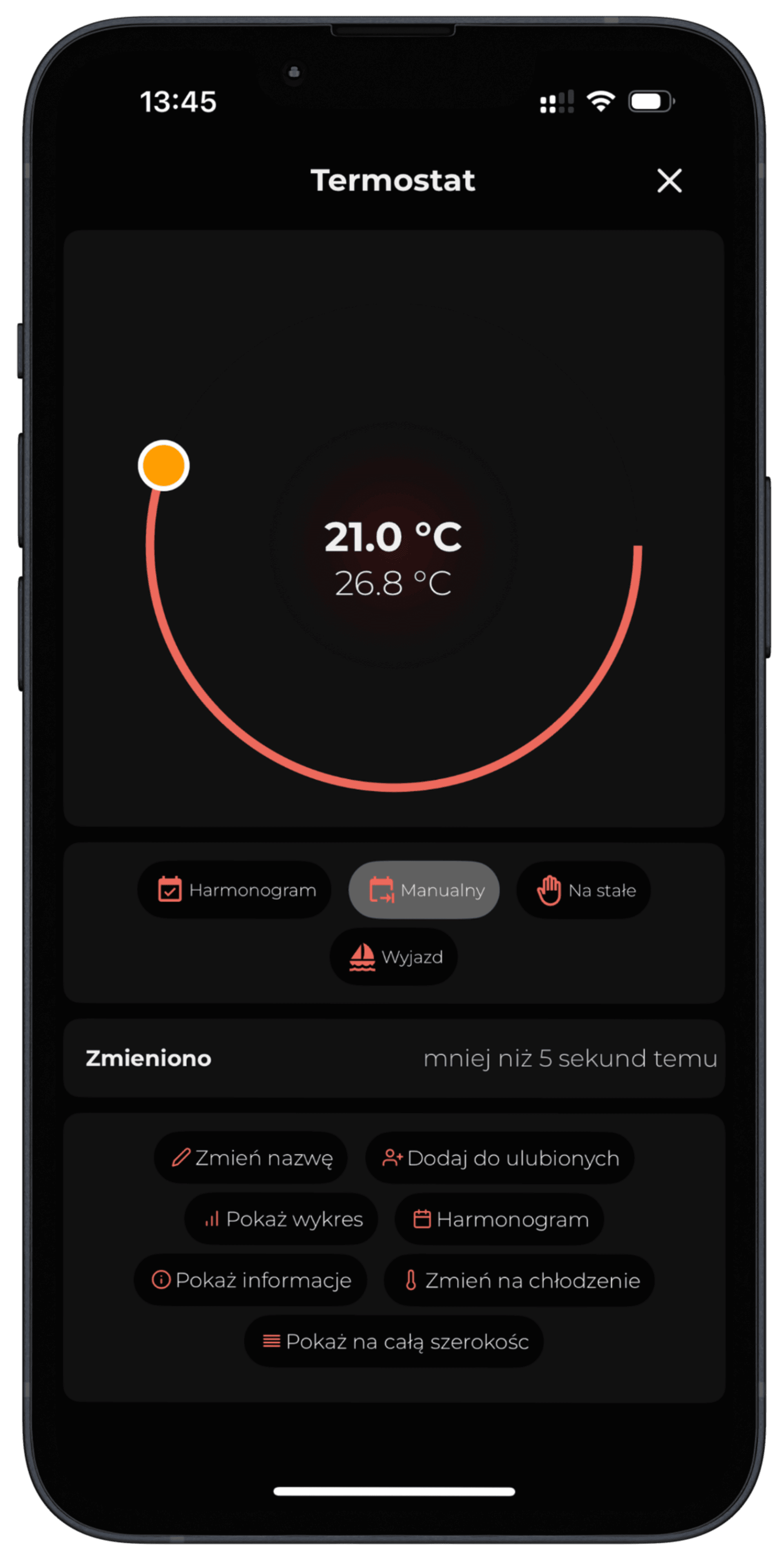 Ekran sterowania temperaturą